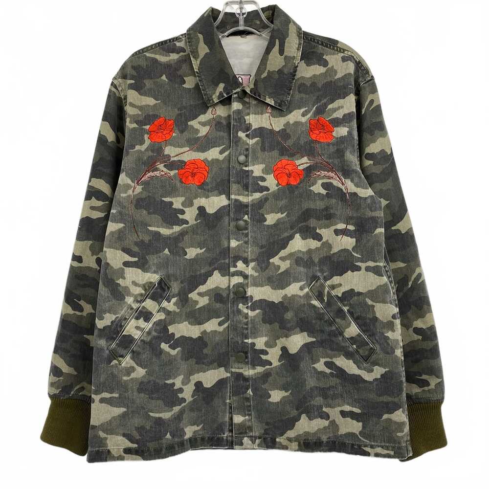 Opening Ceremony Green Red Camouflage Embroidered Snap Closure Jacket | OS